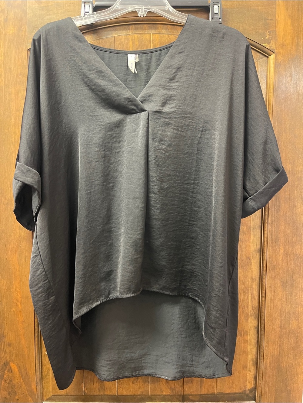 Black V-Neck Boxy Hi-Low Women's Top